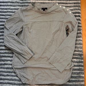 JCrew pinstripe shoulder button top